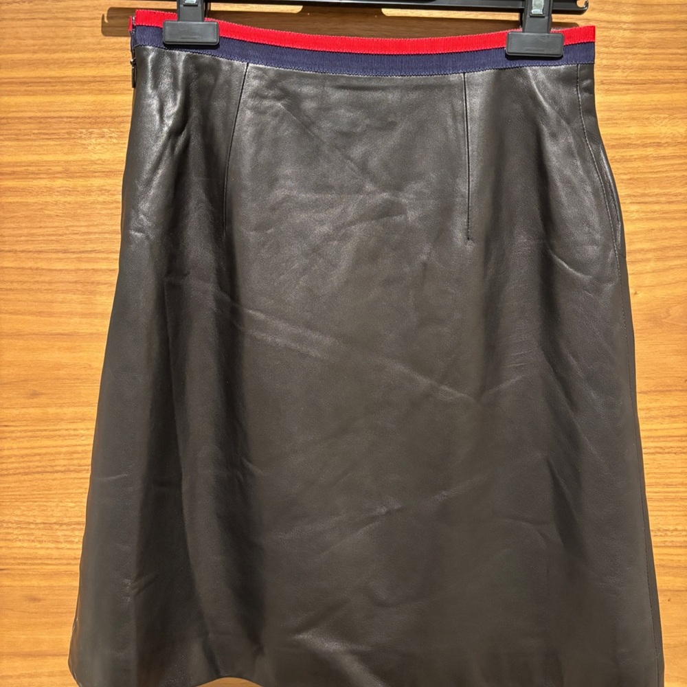 Gucci Authentic Black Leather Skirt with Red and Blue Trim NWT